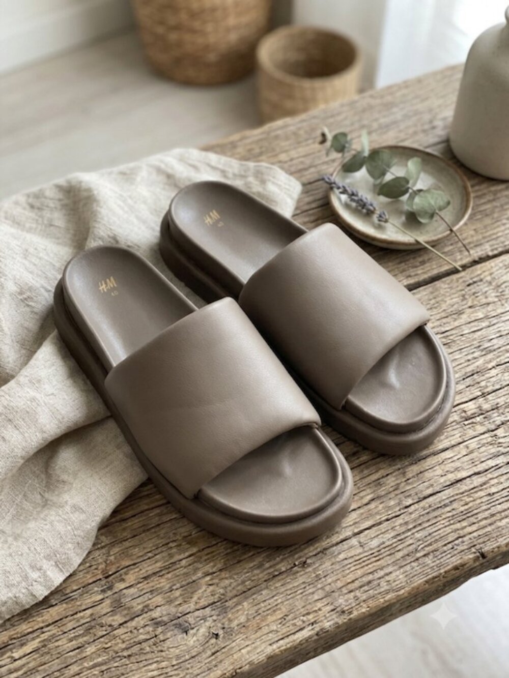 H&M Puffy Slide Sandals Comfort Platform Slides Brown Grey Size EU 40 US 9